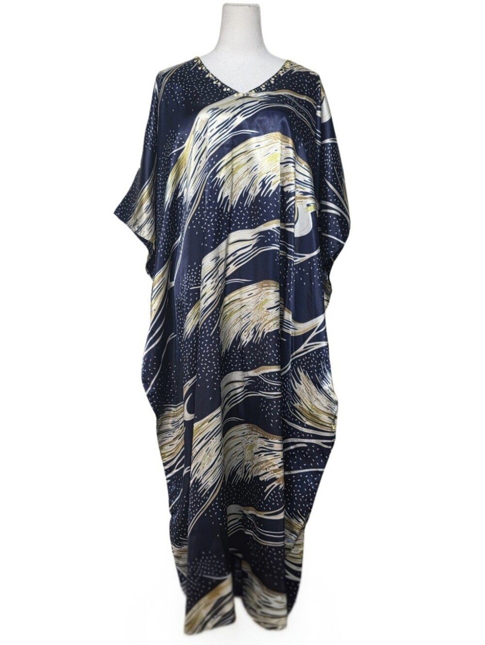 Sante Classics Multicolor Navy Blue Abstract Satin Flowy Kaftan Size One Size
